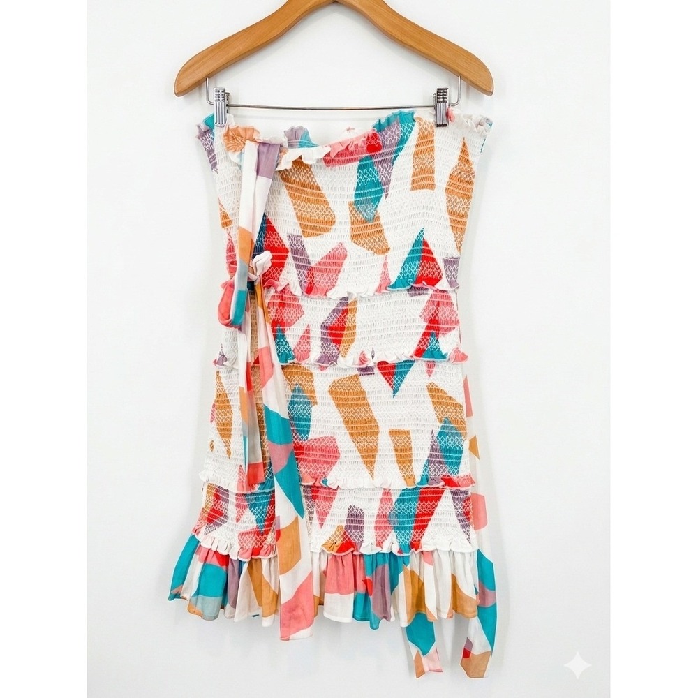 Buddy Love Laura Y2K Smocked Strapless Mini Dress Abstract Ruffle M NWT